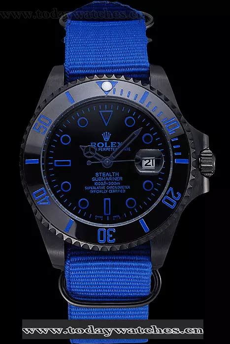 rolex stealth submariner blue nylon strap|Rolex Submariner price drop.